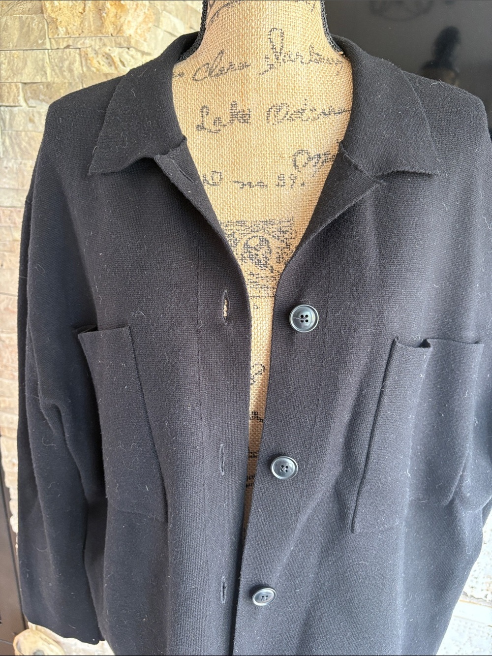 Quince black Eco-Knit Milano Stitch Oversized Shirt Jacket button down pockets - Picture 3 of 16